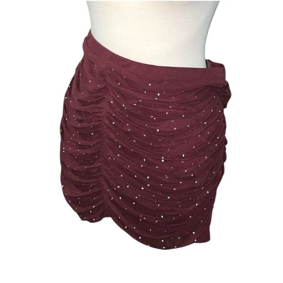 J for Justify Womens Burgundy Ruched Mini Skirt W/ Rhinestones 2X Burgundy - Picture 7 of 8
